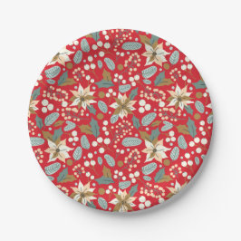 Poinsettia red background wintervakantie papieren bordje