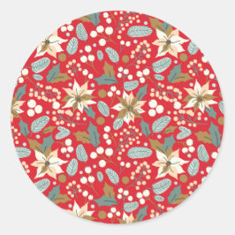 Poinsettia red background wintervakantie ronde sticker