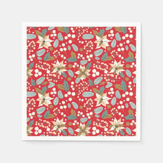 Poinsettia red background wintervakantie servet (Voorkant)