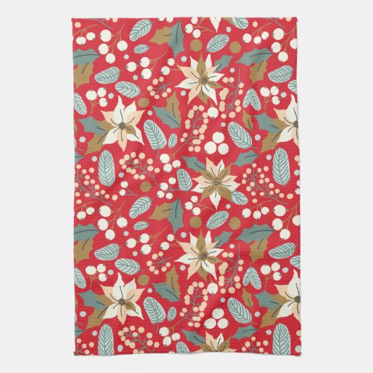 Poinsettia red background wintervakantie theedoek (Verticaal)