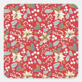Poinsettia red background wintervakantie vierkante sticker