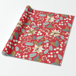 Poinsettia red background wintervakantie wrapping cadeaupapier