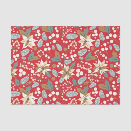 Poinsettia red background wintervakantie wrapping tissuepapier (Voorkant)