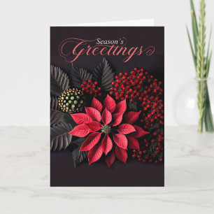Poinsettia Red Berries Season's Greetings Feestdagen Kaart