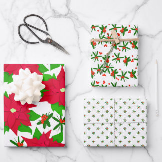 Poinsettia & Red Berry Festive Mexican Christmas Inpakpapier Vel
