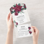 Poinsettia red Gold White party bewerkt  All In One Uitnodiging (Afscheurbaar)