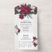 Poinsettia red Gold White party bewerkt  All In One Uitnodiging (Binnen)