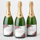 Poinsettia Red Green Holiday Kerstfeest Sparkling Wijnetiket (Flessen)