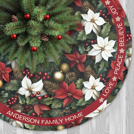 Poinsettia Red Green Pine Feestelijke woorden Kers Kerstboom Rok