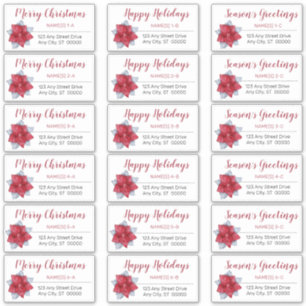 Poinsettia Red   Grijze kerstAdresetiketten Sticker