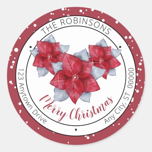 Poinsettia Red | Grijze kerstfamilie Ronde Sticker (Voorkant)