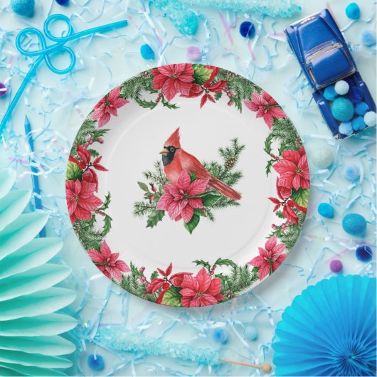 Poinsettia Red Kardinaal kerstfeest Papieren Bordje (Feest)