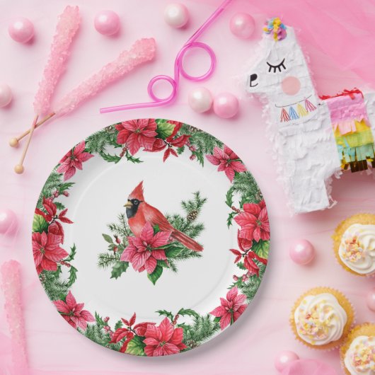 Poinsettia Red Kardinaal kerstfeest Papieren Bordje (Feest)
