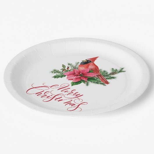 Poinsettia Red Kardinaal kerstfeest Papieren Bordje (Gekanteld)