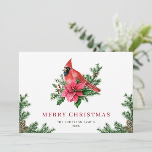 Poinsettia Red Kardinaal kerstgroet Feestdagenkaart (Staand voorkant)