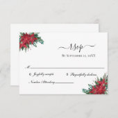 Poinsettia Red Kerstwinter Weddenschap RSVP-kaart RSVP Kaartje (Voorkant / Achterkant)