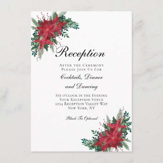 Poinsettia Red Wedding Reception Enclosure Card Informatiekaartje (Voorkant)