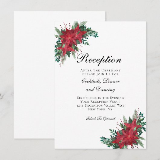 Poinsettia Red Wedding Reception Enclosure Card Informatiekaartje (Voorkant / Achterkant)