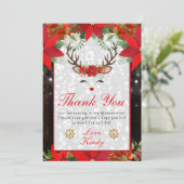 Poinsettia Rendier Kerstmis Quinceañera Bedankkaart (Staand voorkant)