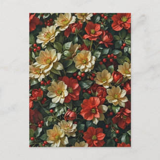 Poinsettia, retro bloemen in rood en groen feestdagenkaart