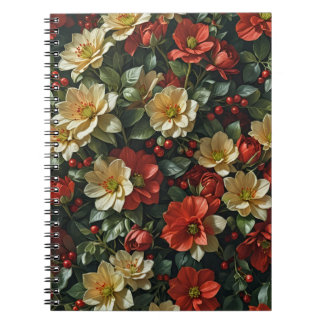 Poinsettia, retro bloemen in rood en groen notitieboek