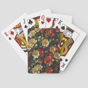 Poinsettia, retro bloemen in rood en groen pokerkaarten