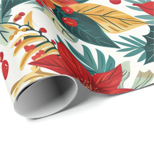 Poinsettia Retro Feestelijk Kerstinpakpapier Cadeaupapier (Rol Hoek)