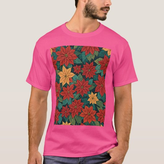 Poinsettia Retro stijl Abstracte kunst complementa T-shirt (Voorkant)