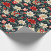 Poinsettia Rich Reds & Cream Pretty Christmas Gift Cadeaupapier (Hoek)