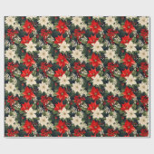 Poinsettia Rich Reds & Cream Pretty Christmas Roll Cadeaupapier (Vlak)