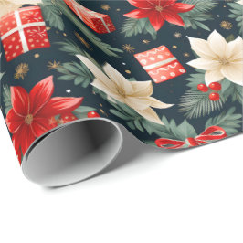 Poinsettia Rijk Rood & Crème Mooie Kerst Geschenk Cadeaupapier
