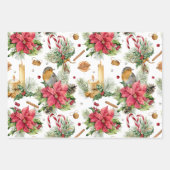 Poinsettia, robin, bellen, kaarsen, rode bessen inpakpapier vel (Voorkant 2)