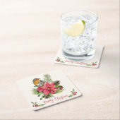 Poinsettia, robin, holly, dennenappel, kerst met k kartonnen onderzetters (Insitu)