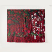 Poinsettia Rode Bessen Kerst Foto Achtergrond Wandkleed (Voorkant (horizontaal))