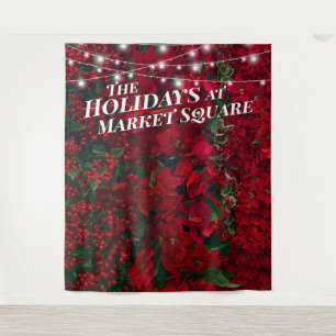 Poinsettia Rode Bessen Kerst Foto Achtergrond Wandkleed