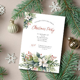 Poinsettia Rode Bessen Kerstvakantie Feest Kaart