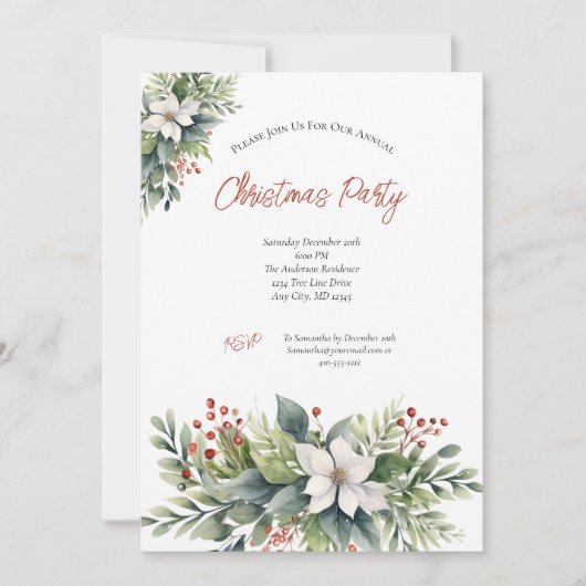 Poinsettia Rode bessen Kerstvakantie feestje Kaart (Voorkant)