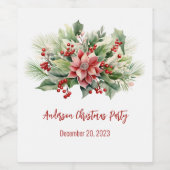 Poinsettia Rode bessen Kerstvakantie feestje Wijn Etiket (Enkel label)