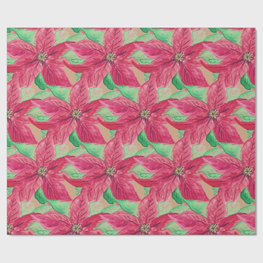 Poinsettia Rode Bloemen Kerst  Cadeaupapier (Vlak)