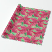 Poinsettia Rode Bloemen Kerst Cadeaupapier (Uitgerold)