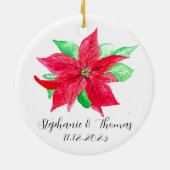 Poinsettia Rode Bloemen Kerstmis Bloem Bruiloft Keramisch Ornament (Achterkant)