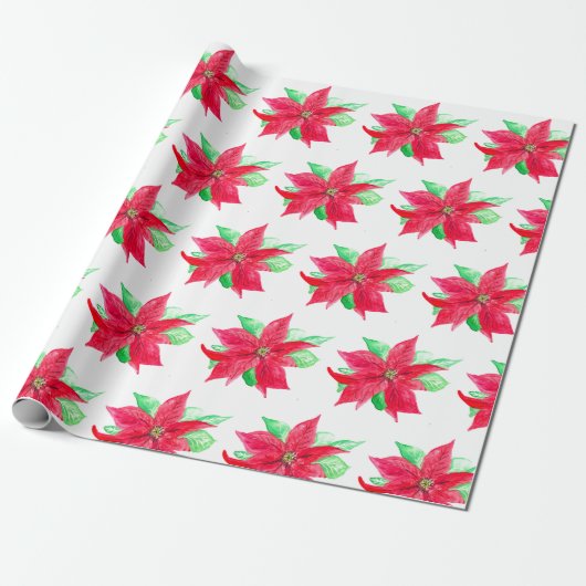 Poinsettia Rode Bloemen Kerstmis Bloem Cadeaupapier (Uitgerold)