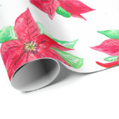 Poinsettia Rode Bloemen Kerstmis Bloem Cadeaupapier (Rol Hoek)