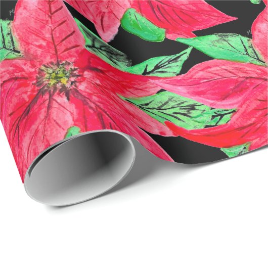 Poinsettia Rode Bloemen Kerstmis Bloem Cadeaupapier (Rol Hoek)