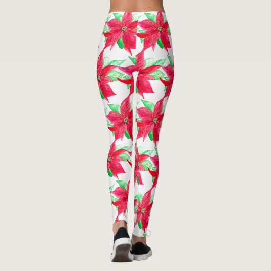 Poinsettia Rode Bloemen Kerstmis Bloem Leggings (Achterkant)