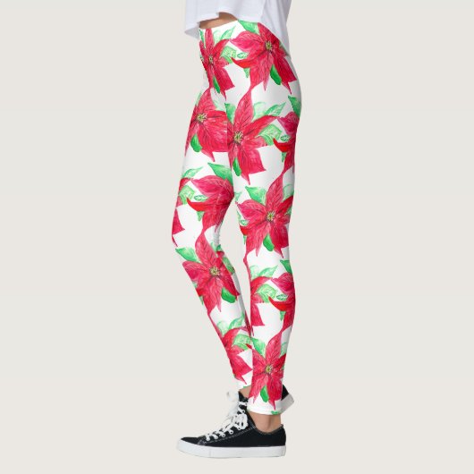 Poinsettia Rode Bloemen Kerstmis Bloem Leggings (Links)