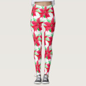 Poinsettia Rode Bloemen Kerstmis Bloem Leggings (Voorkant)
