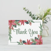 Poinsettia Rode Bloemen Kerstmis Bruiloft Bedankkaart (Staand voorkant)