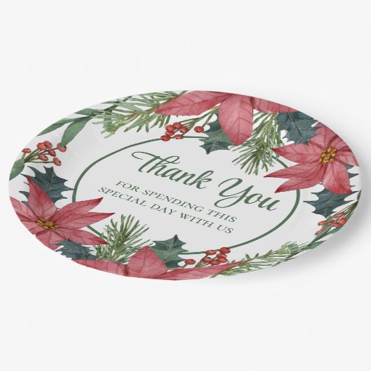 Poinsettia Rode Bloemen Kerstmis Bruiloft Papieren Bordje (Gekanteld)
