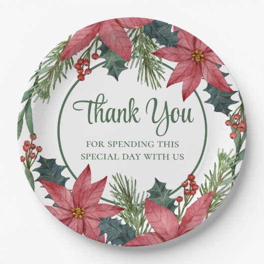 Poinsettia Rode Bloemen Kerstmis Bruiloft Papieren Bordje (Voorkant)